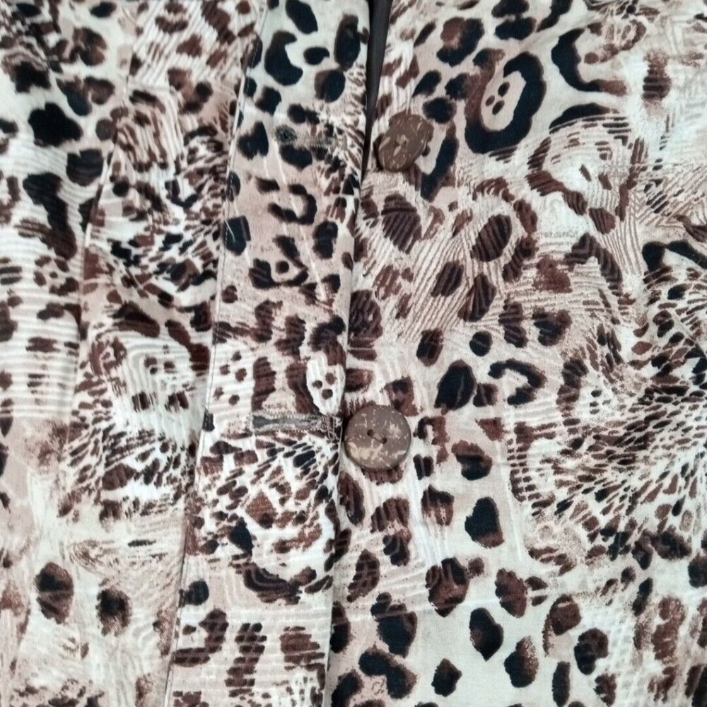 Vintage Chico's Womens Jacket‎ Biege 1 Cheetah Leopard Animal Print Pockets - Picture 11 of 12